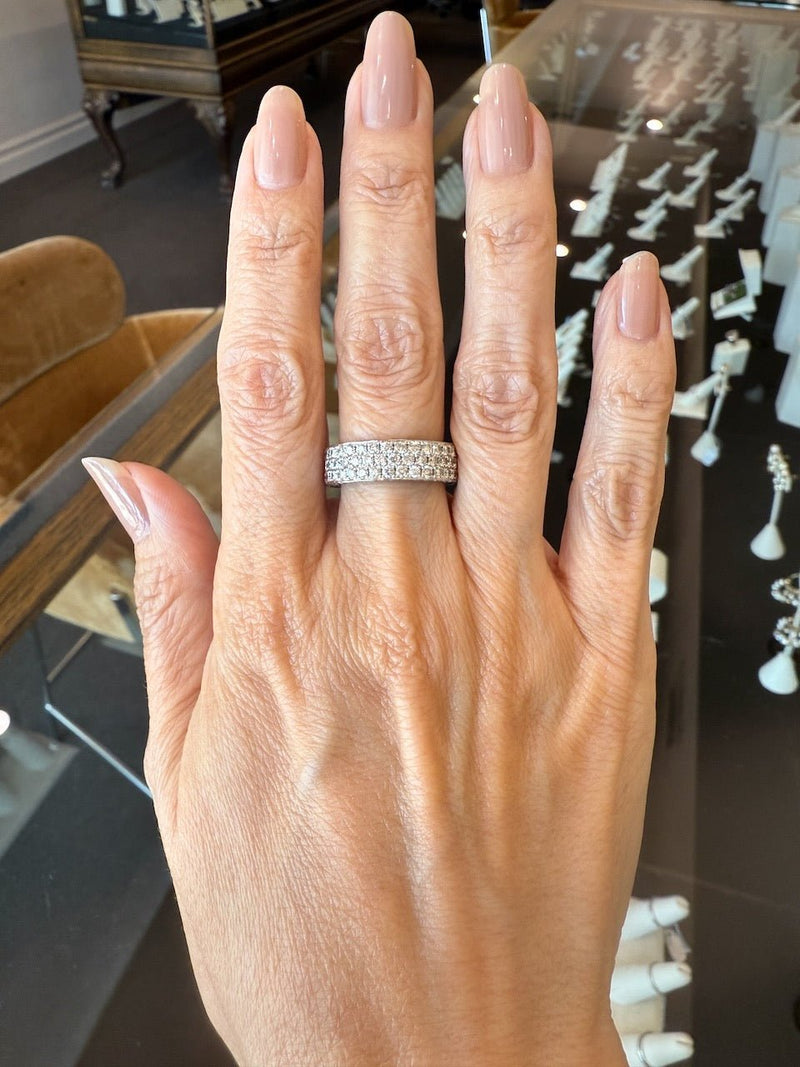 3.46CT 3 - Sided Pavé Diamond Eternity Band in 18KT White Gold, Size 6.5 - KFK, Inc.