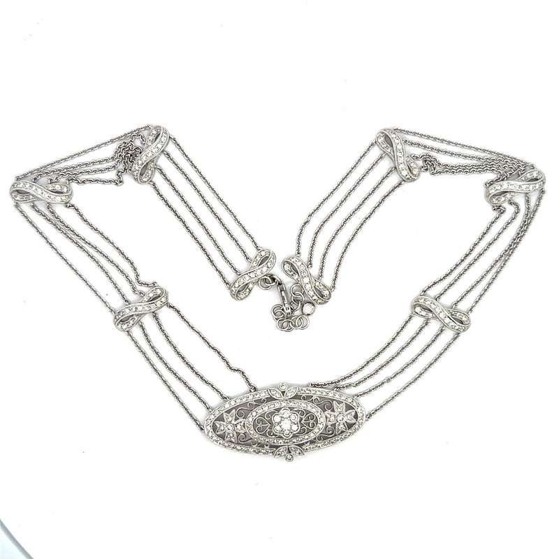 4.0CT Diamond Station Choker Necklace, 18KT White Gold - KFK, Inc.