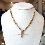 Antique rosy-yellow 9KT gold chain necklace with Albert T-bar and links for charms KFK Jewelers Los Angeles