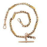 Antique rosy-yellow 9KT gold chain necklace with Albert T-bar and links for charms KFK Jewelers Los Angeles