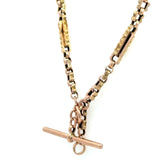 Antique rosy-yellow 9KT gold chain necklace with Albert T-bar and links for charms KFK Jewelers Los Angeles
