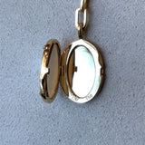 Monica Rich Kosann 18KT yellow gold mother of pearl oval locket KFK Jewelers Los Angeles