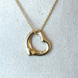 Tiffany Elsa Peretti Spain 18KT yellow gold 15mm open heart pendant necklace KFK Jewelers Los Angeles