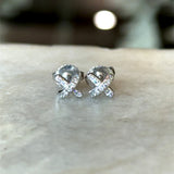 Tiffany platinum diamond cross-stitch mini stud earrings KFK Jewelers Los Angeles