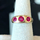 Vintage 1940's 14K yellow gold 3-stone ring with synthetic rubies KFK Jewelers Los Angeles