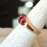 Vintage 1940's 14K yellow gold 3-stone ring with synthetic rubies KFK Jewelers Los Angeles