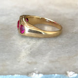 Vintage 1940's 14K yellow gold 3-stone ring with synthetic rubies KFK Jewelers Los Angeles