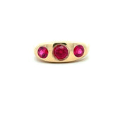 Vintage 1940's 14K yellow gold 3-stone ring with synthetic rubies KFK Jewelers Los Angeles