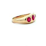 Vintage 1940's 14K yellow gold 3-stone ring with synthetic rubies KFK Jewelers Los Angeles