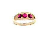 Vintage 1940's 14K yellow gold 3-stone ring with synthetic rubies KFK Jewelers Los Angeles