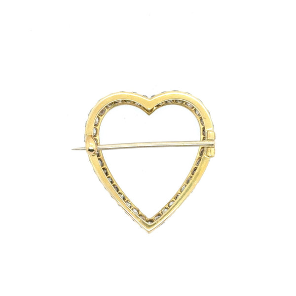 Vintage 1950's heart-shaped 1.70CT diamond brooch crafted in platinum and 18KT yellow gold KFK Jewelers Los Angeles