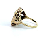 Vintage 1930s 14KT yellow gold onyx signet ring with filigree detail and two flush set diamonds KFK Jewelers Los Angeles