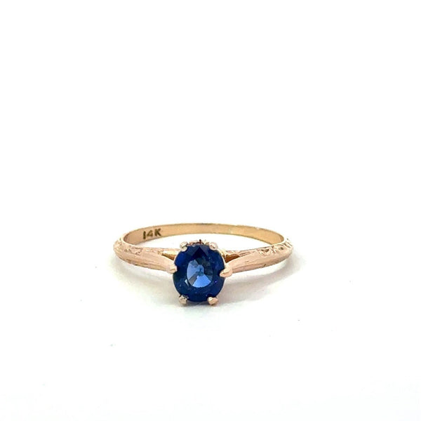 Antique 1.0CT Blue Sapphire Solitaire, 14KT Yellow Girl - KFK, Inc.