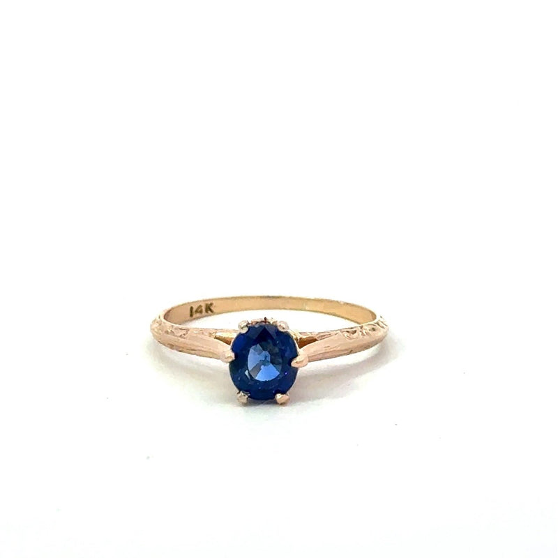 Antique 1.0CT Blue Sapphire Solitaire, 14KT Yellow Girl - KFK, Inc.