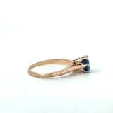 Antique 1.0CT Blue Sapphire Solitaire, 14KT Yellow Gold mounting KFK Jewelers Los Angeles