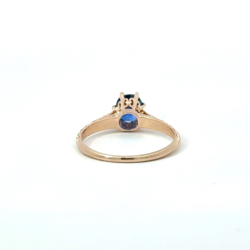 Antique 1.0CT Blue Sapphire Solitaire, 14KT Yellow Gold mounting KFK Jewelers Los Angeles