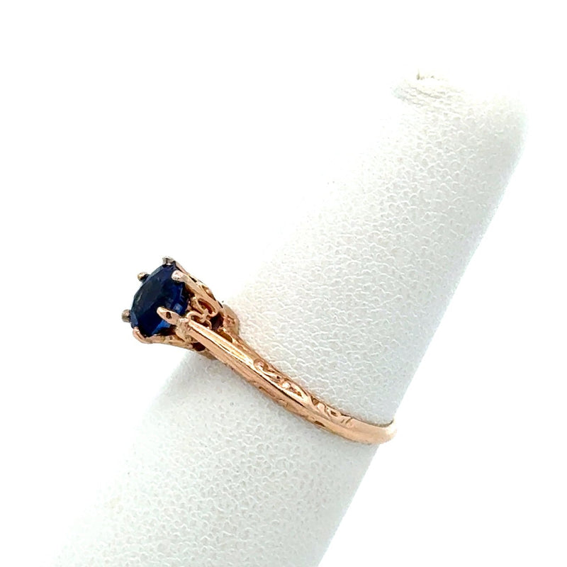 Antique 1.0CT Blue Sapphire Solitaire, 14KT Yellow Gold - KFK, Inc.