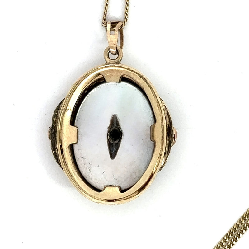 Antique 10KT Gold Black Mother of Pearl Pendant Necklace - KFK, Inc.