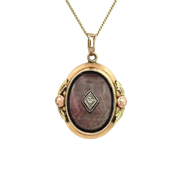 Antique 10KT Gold Black Mother of Pearl Pendant Necklace - KFK, Inc.