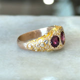 Antique 10KT Gold Rhodolite Garnet 3-Stone Ring - KFK, Inc.