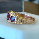Antique 10KT Gold Rhodolite Garnet 3 - Stone Ring - KFK, Inc.