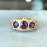 Antique 10KT Gold Rhodolite Garnet 3-Stone Ring - KFK, Inc.