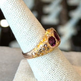 Antique 10KT Gold Rhodolite Garnet 3-Stone Ring - KFK, Inc.