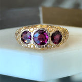 Antique 10KT Gold Rhodolite Garnet 3 - Stone Ring - KFK, Inc.