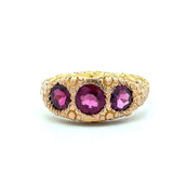 Antique 10KT Gold Rhodolite Garnet 3 - Stone Ring - KFK, Inc.