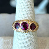 Antique 10KT Gold Rhodolite Garnet 3-Stone Ring - KFK, Inc.