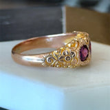 Antique 10KT Gold Rhodolite Garnet 3 - Stone Ring - KFK, Inc.