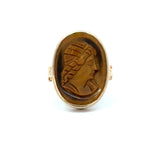 Antique 1920's tiger's eye cameo ring in 10K yellow gold KFK Jewelers Los Angeles