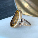 Antique 1920's tiger's eye cameo ring in 10K yellow gold KFK Jewelers Los Angeles