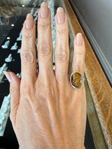 Antique 1920's tiger's eye cameo ring in 10K yellow gold KFK Jewelers Los Angeles