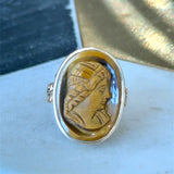 Antique 1920's tiger's eye cameo ring in 10K yellow gold KFK Jewelers Los Angeles