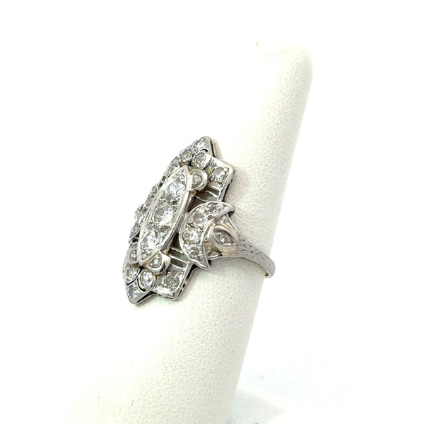 Antique 1.20CT Diamond Platinum Shield Ring - KFK, Inc.