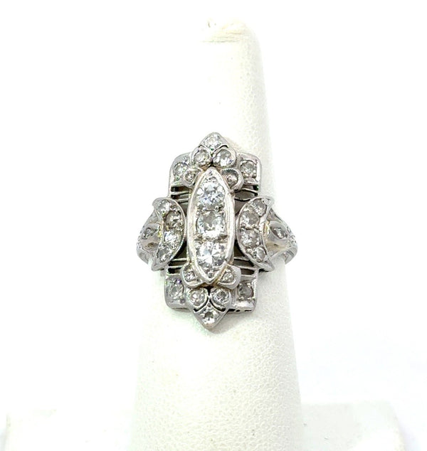 Antique 1.20CT Diamond Platinum Shield Ring - KFK, Inc.