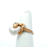 Antique 14K Snake Ring with Pearl and Old Mine Cut Diamond - KFK, Inc.