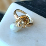 Antique 14K Snake Ring with Pearl and Old Mine Cut Diamond - KFK, Inc.