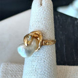 Antique 14K Snake Ring with Pearl and Old Mine Cut Diamond - KFK, Inc.