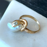 Antique 14K Snake Ring with Pearl and Old Mine Cut Diamond - KFK, Inc.