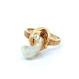 Antique 14K Snake Ring with Pearl and Old Mine Cut Diamond - KFK, Inc.