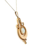 Antique 14KT Gold Opal and Diamond Lavalier Pendant - KFK, Inc.