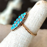 Antique 14KT Turquoise and Old Mine Cut Diamond Navette Ring - KFK, Inc.