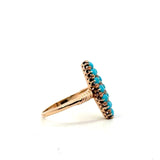 Antique 14KT Turquoise and Old Mine Cut Diamond Navette Ring - KFK, Inc.