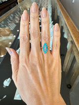 Antique 14KT Turquoise and Old Mine Cut Diamond Navette Ring - KFK, Inc.