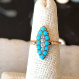 Antique 14KT Turquoise and Old Mine Cut Diamond Navette Ring - KFK, Inc.