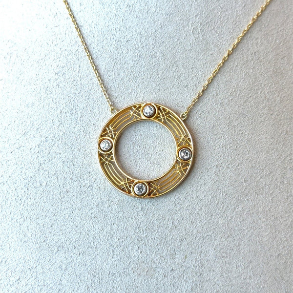 Antique 14KT Yellow Gold Filigree Diamond Pendant Necklace - KFK, Inc.
