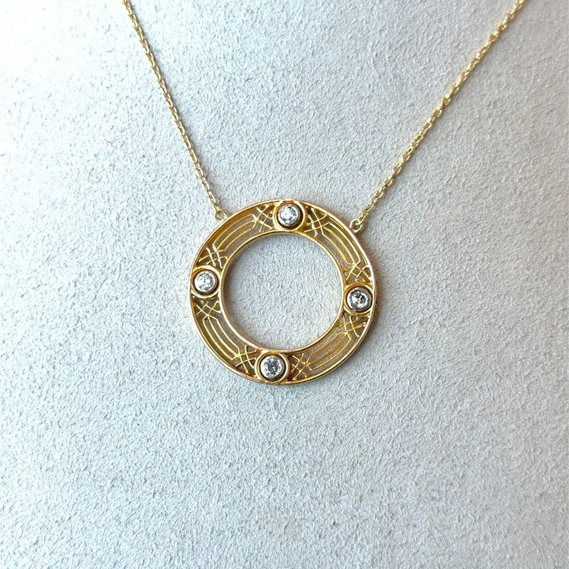 Antique 14KT Yellow Gold Filigree Diamond Pendant Necklace - KFK, Inc.