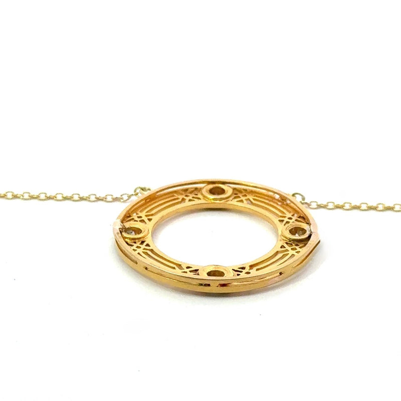 Antique 14KT Yellow Gold Filigree Diamond Pendant Necklace - KFK, Inc.